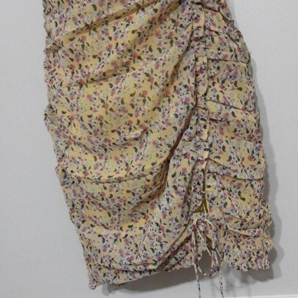storia yellow floral dress mini aline women M cottage-core romantic VACATION - Picture 5 of 13
